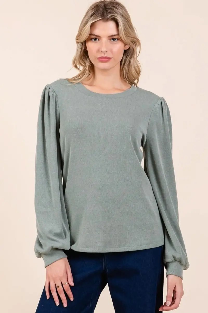 Mittoshop Round Neck Long Sleeve Rib Knit Top - Love Salve